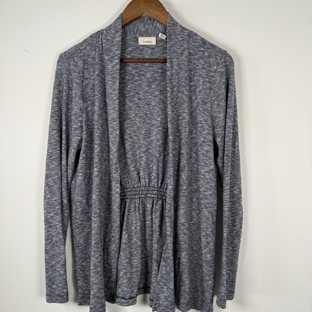 L. L. Bean Cardigan Blue White Lightweight Stretchy‎ Large Casual